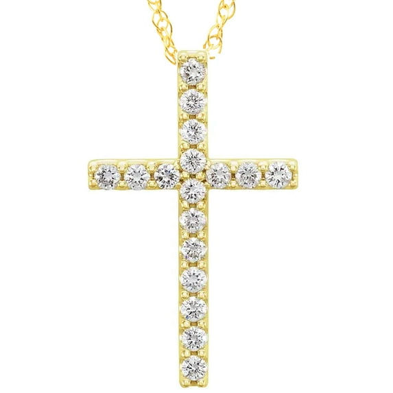 Pompeii 1/3Ct Diamond Cross Pendant Women's Necklace 18" 10k Yellow Gold 21mm Tall