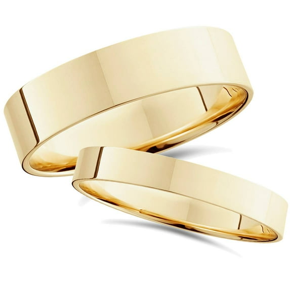 Pompeii3 High Polished Wedding Band Set 14K Yellow Gold