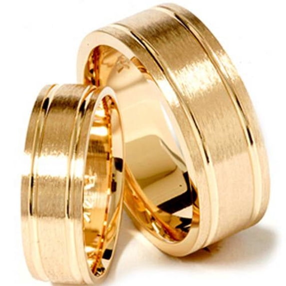 Pompeii3 Matching His Hers 14K Yellow Gold Wedding Ring Band Set
