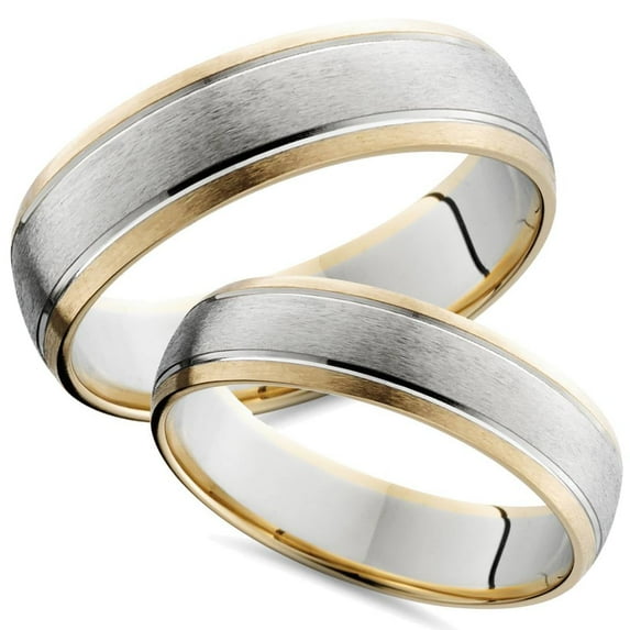 Pompeii3 14K Gold Two Tone Comfort Fit Wedding Ring Band Set New