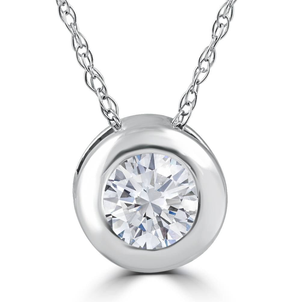 Pompeii3 1 3ct Round Bezel Solitaire Diamond Pendant Necklace 14K