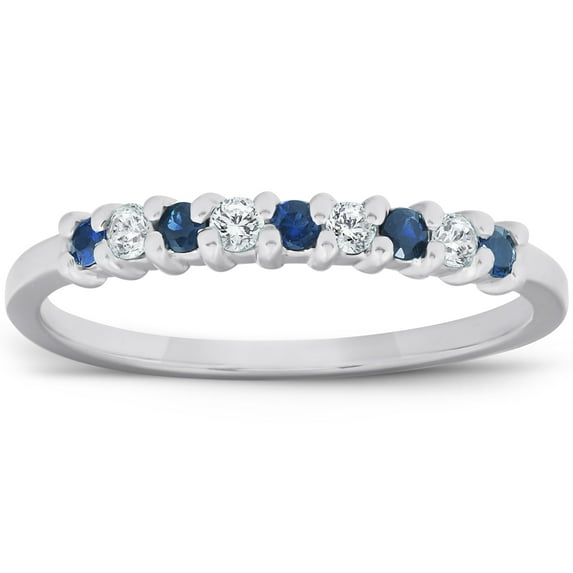 Pompeii 1/4CT Blue Sapphire & Diamond Wedding Ring 10K White Gold (G/H,I1-I2)