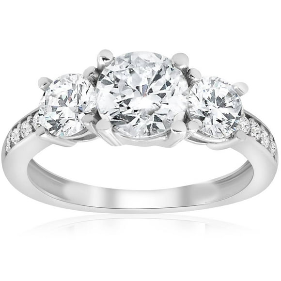 Pompeii3 1 5/8 ct Three Stone Diamond Engagement Ring 14k White Gold
