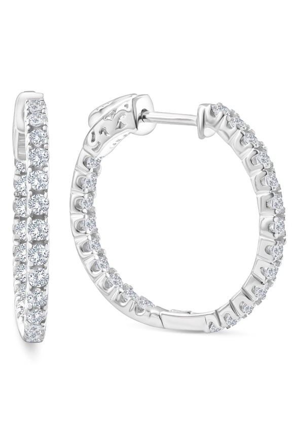 Pompeii 1.55Ct Diamond Inside Outside Hoops High Quality Vault Lock 1" Tall Lab Grown