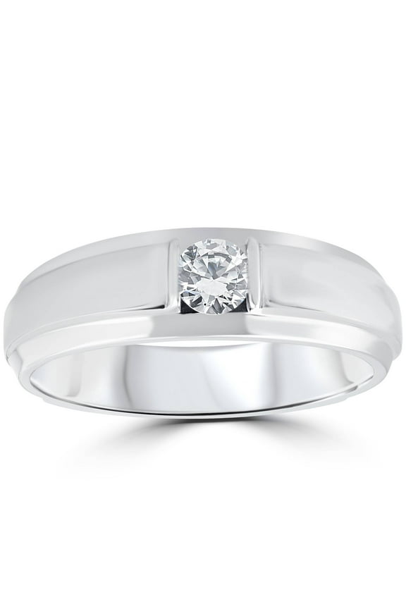 Pompeii 1/6CT Mens Diamond Solitaire Ring 10K White Gold (H/I,I1-I2)