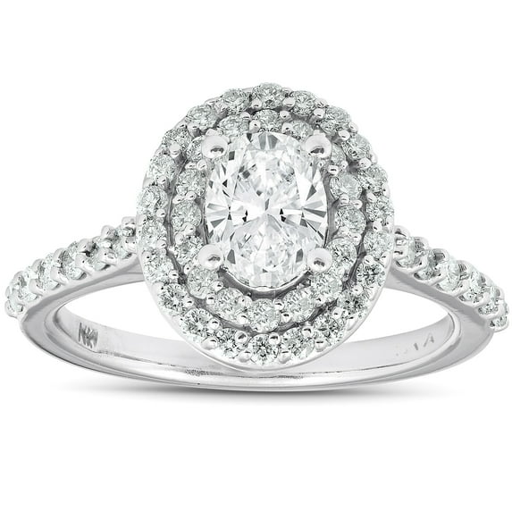 Pompeii 1.75Ct Oval Diamond Double Halo Engagement Ring 14k White Gold Lab Grown (FG,VS)