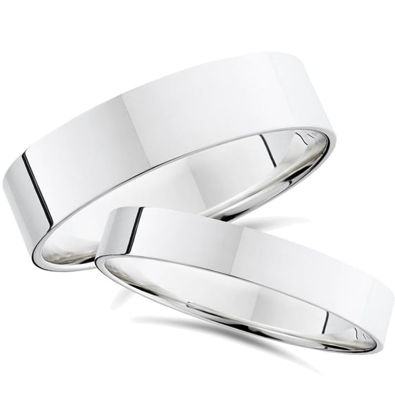 Pompeii3 Plain High Polished Flat Wedding Bands 14K White Gold