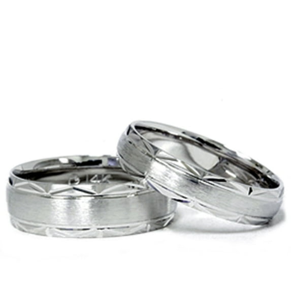 Pompeii3 Matching White Gold Swiss Cut Wedding Ring Band 14K Set