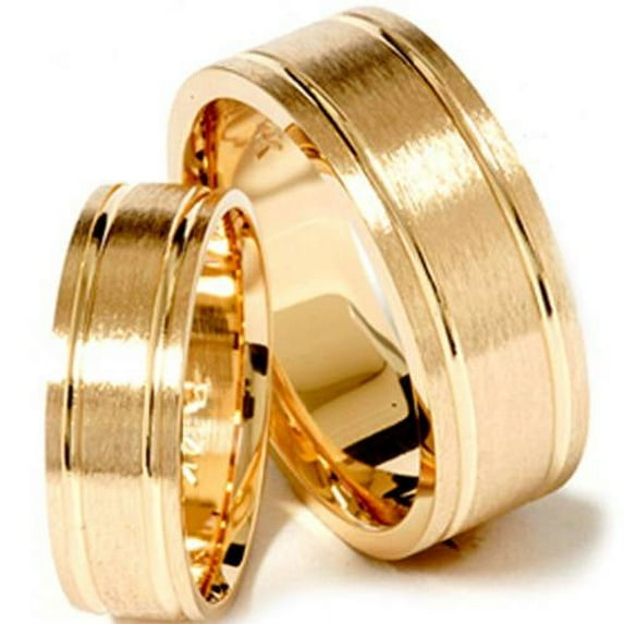 Pompeii3 Matching His Hers 14K Yellow Gold Wedding Ring Band Set