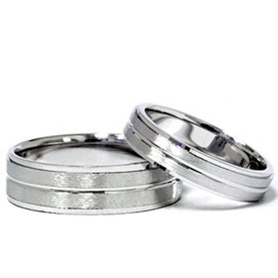 Pompeii3 14k White Gold Matching Brushed Wedding Ring Band Set