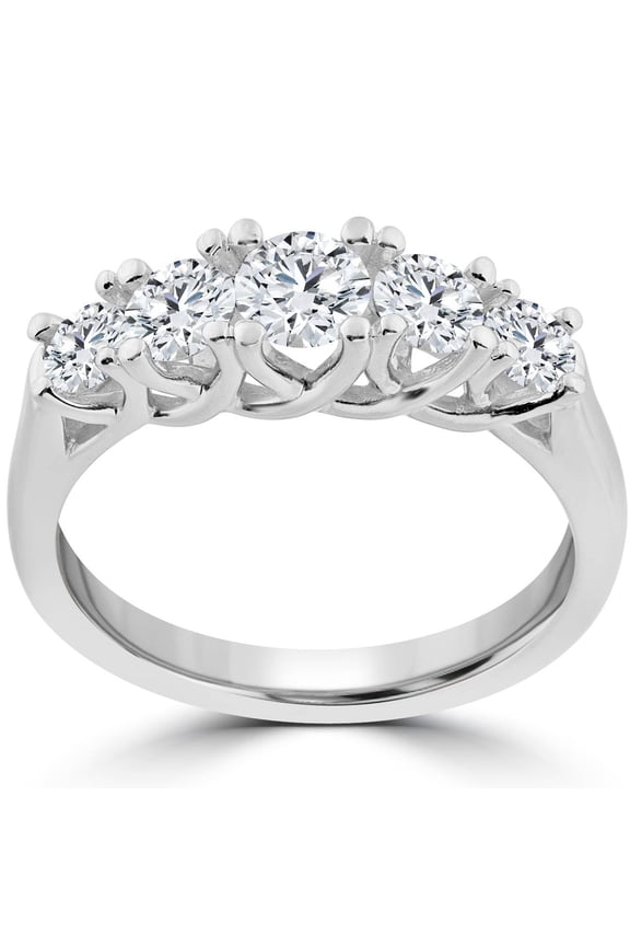 Pompeii 1 Ct 5-Stone Graduated Real Round Diamond Wedding Engagement Ring 14K White Gold