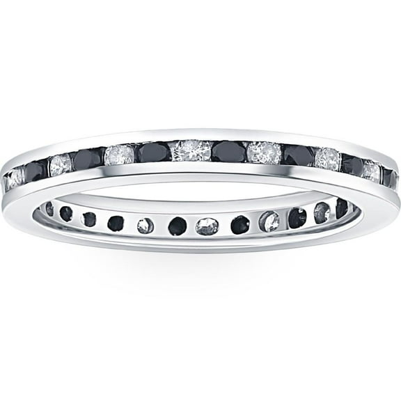Pompeii 1ct Black & White Diamond Eternity Ring 14K White Gold Band (G/H,I1)