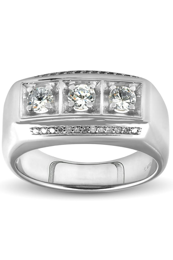 Pompeii 1ct Diamond Mens Three Stone Wedding Anniversary Ring 10k White Gold (H/I,I1-I2)