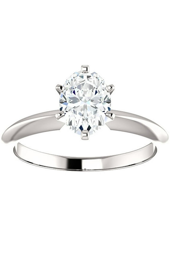 Pompeii 1 Ct Oval Moissanite Solitaire Engagement Ring 14k White Gold (H/I,VVS1)