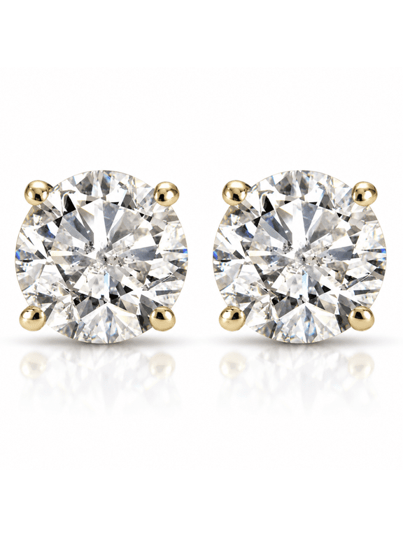 Pompeii 1ct Round Cut Diamond Stud Earrings in 14K Yellow Gold with Screw Backs (I-J,I1)