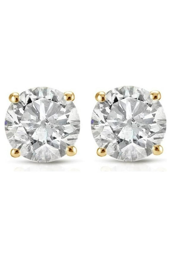 Pompeii 1ct Round Cut Diamond Stud Earrings in 14K Yellow Gold with Screw Backs (I-J,I1)