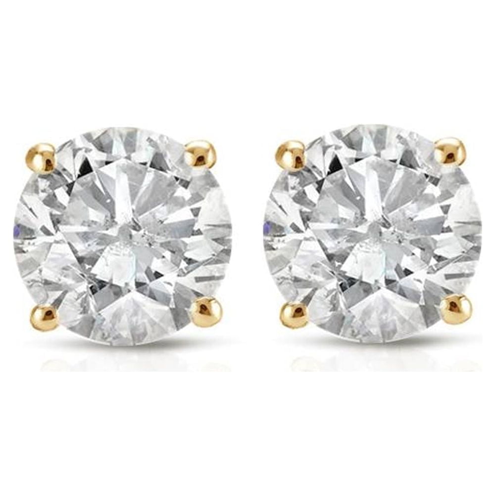 Pompeii3 1Ct Round Cut Diamond Stud Earrings in 14K Yellow Gold with Screw Backs (I-J,I1)