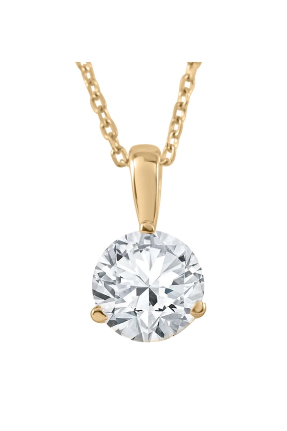 Pompeii 1Ct Solitaire Round Cut Diamond Pendant 3-Prong Necklace Lab Grown (GH,SI1-SI2)