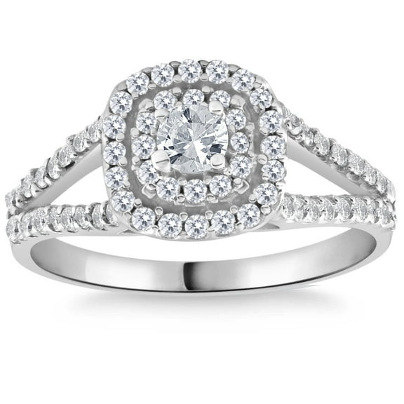 Pompeii 1Ct TW Diamond Double Cushion Halo Engagement Ring in 10k White Gold (G/H,I1)