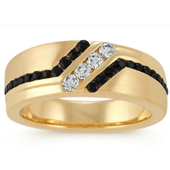 Pompeii 1 Ct TW Mens Black & White Diamond Wedding Band 10k Yellow Gold Ring (H/I,I1-I2)