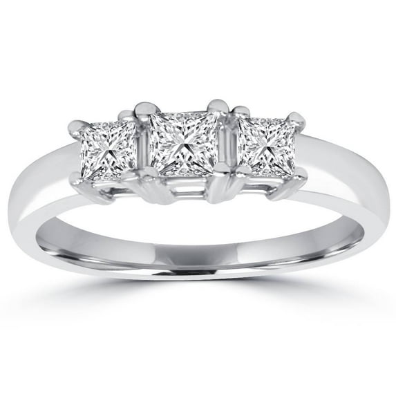 Pompeii 1ct Three Stone Princess Cut Diamond Engagement Ring 14K White Gold (H/I,SI2)