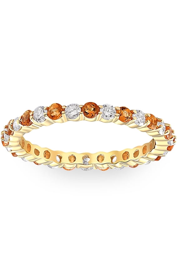 1Cttw Citrine & Diamond Wedding Eternity Stackable Ring 10k Yellow Gold