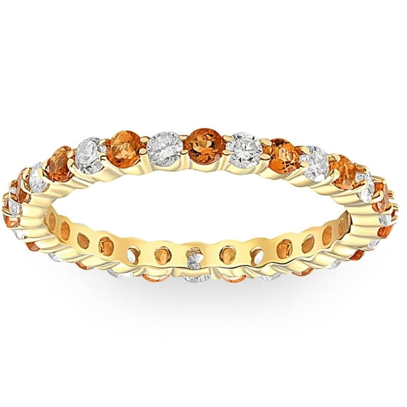 Pompeii3 1Cttw Citrine & Diamond Wedding Eternity Stackable Ring 10k Yellow Gold