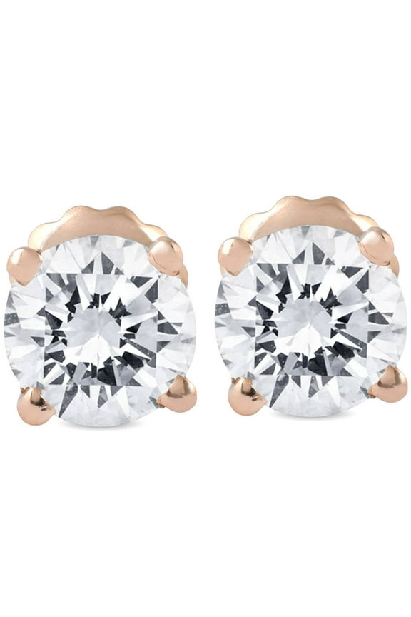 Pompeii Certified 1 cttw Round Cut Natural Diamond Studs 14K Rose Gold (I-J,I2-I3)
