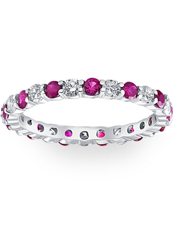 Pompeii 1 cttw Ruby & Diamond Wedding Eternity Stackable Ring 10k White Gold (G/H,I1-I2)