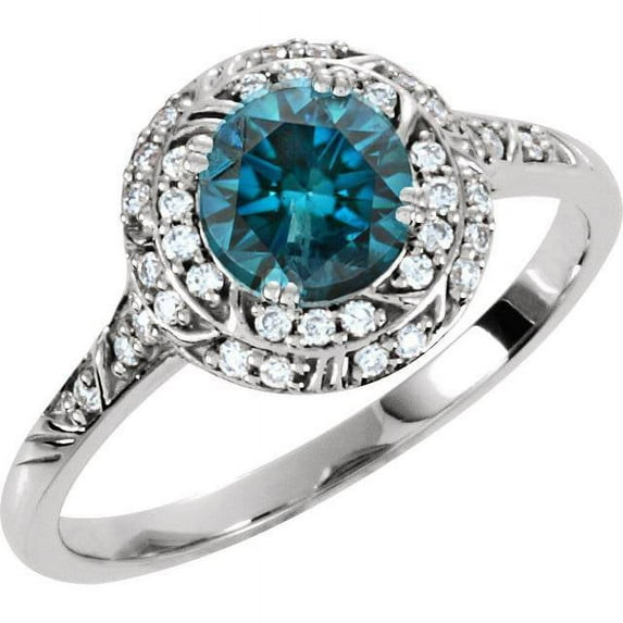 Pompeii3 1ct Blue Diamond Sculptural Engagement Ring 14K White Gold