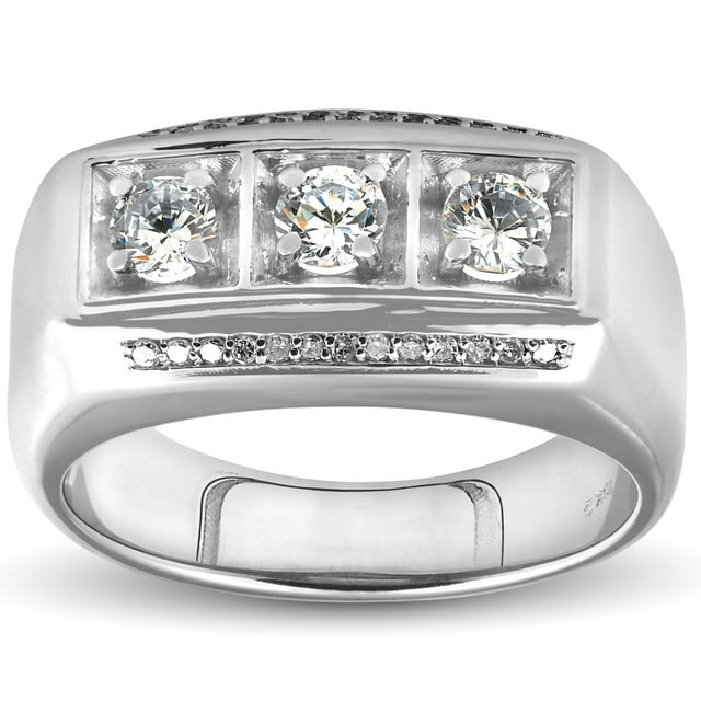 Pompeii3 1ct Diamond Mens Three Stone Wedding Anniversary Ring 10k ...