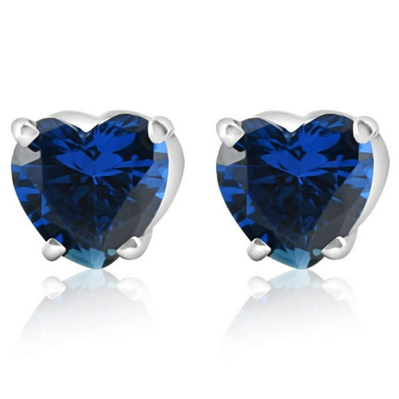 Pompeii 1ct Heart Shape Blue Sapphire Studs 14K White Gold (,)