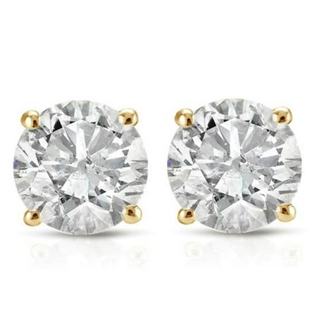 Pompeii3 1ct Round Cut Diamond Stud Earrings in 14K Yellow Gold with Screw Backs