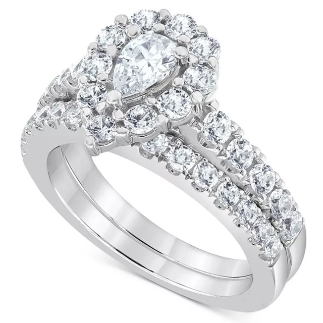 Pompeii3 2 1/2Ct Pear Shape Halo Lab Grown Diamond Engagement Ring Set ...