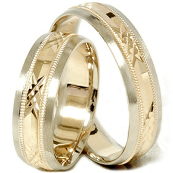 Pompeii3 Gold Matching His Hers Swiss Cut Wedding Band Ring Set