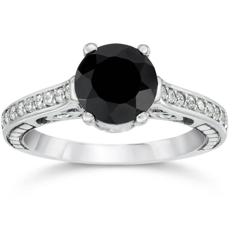 Pompeii3 2 1 4ct Vintage Black Diamond Engagement Ring 14K White