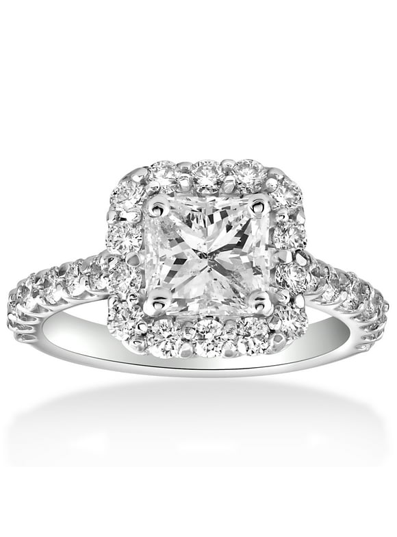 Pompeii3 2 cttw Halo Princess Square Cut Diamond Engagement Ring 14k White Gold