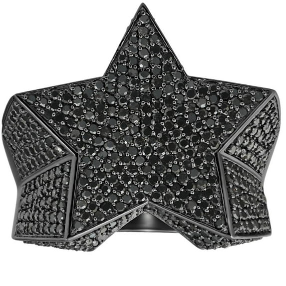 Pompeii 2Ct Black Diamond Star Men's Ring 10k Black Gold (Black,I2-I3)