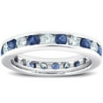 thumbnail image 1 of Pompeii 2ct Blue Sapphire & Diamond Channel Set Eternity Ring 14K White Gold (G/H,I1), 1 of 4