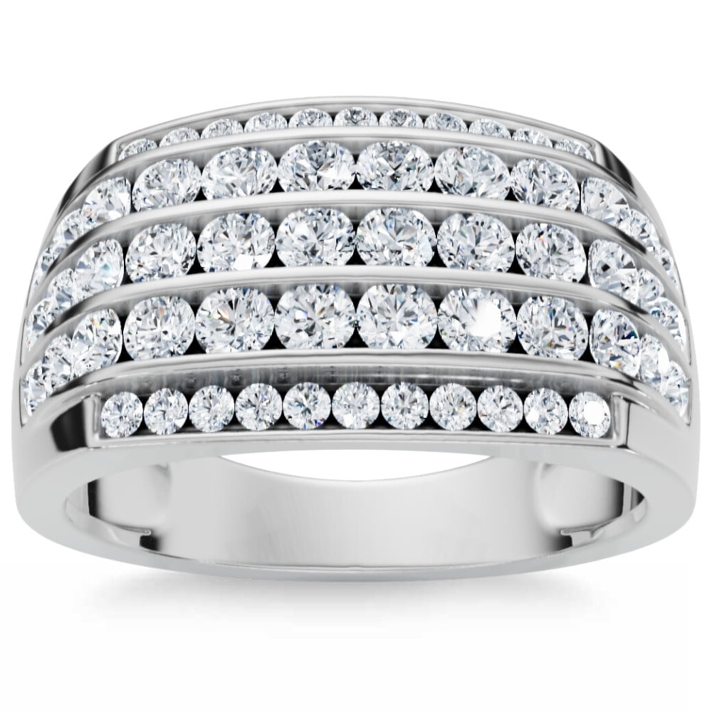 Pompeii 2Ct Diamond Ring Men's Wide Multi Row in 10k White, Yellow, or ...