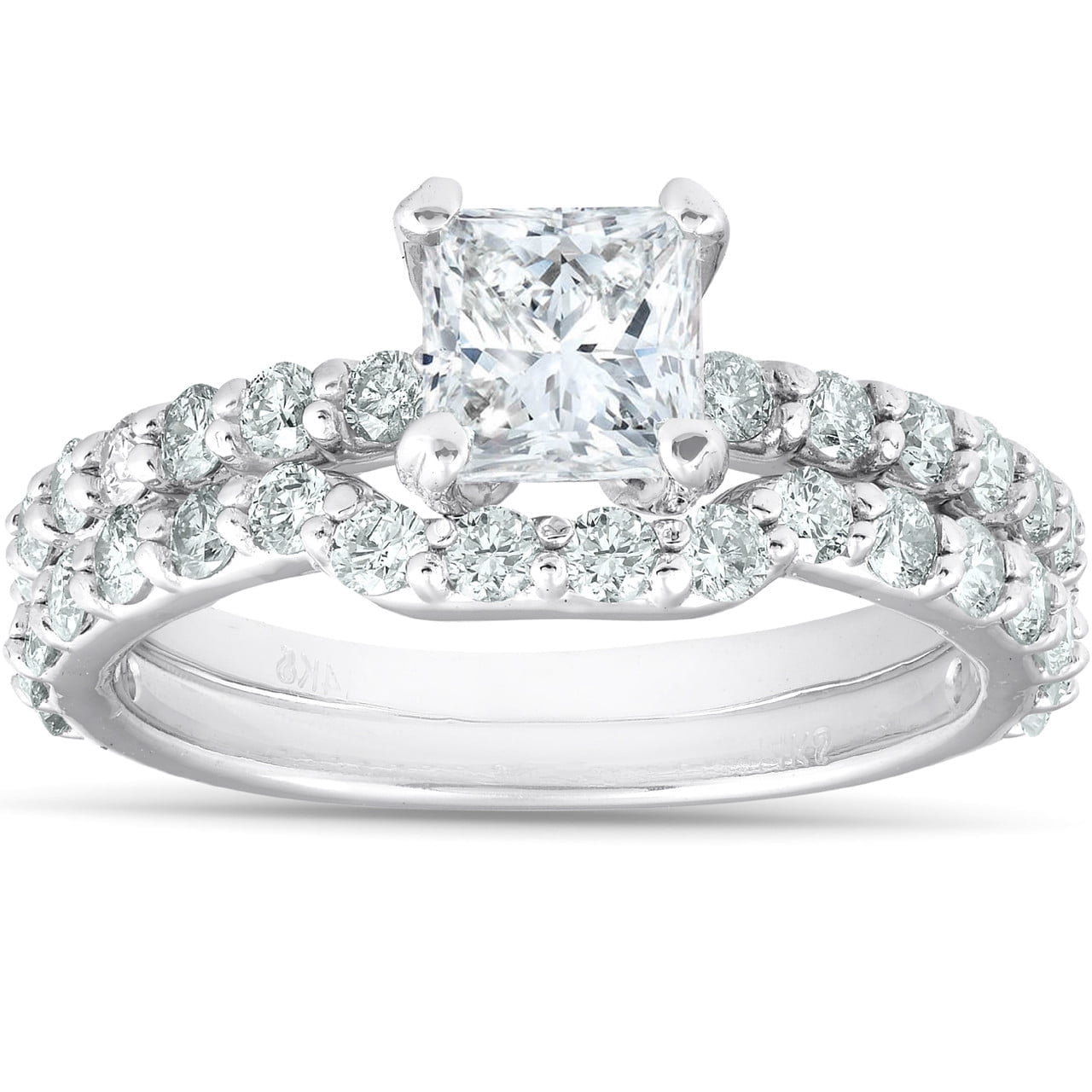 Pompeii3 2Ct Princess Cut Diamond Engagement & Wedding Ring Set 14k ...