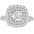 thumbnail image 1 of Pompeii 2 Ct Diamond Double Cushion Halo Engagement Ring 14K White Gold (G/H,I1-I2), 1 of 4