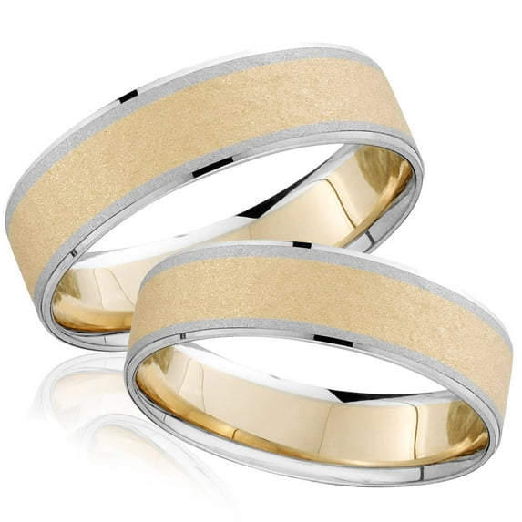 Pompeii3 14k Gold Matching His Hers Comfort Fit Wedding Band Set
