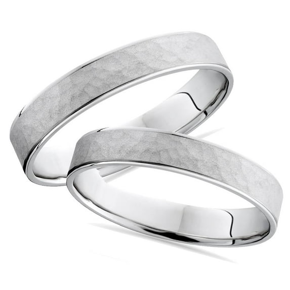 Pompeii3 Matching Hammered Wedding Ring Band White Gold Set 14K