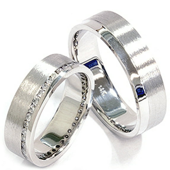 Pompeii3 1 1/10ct Diamond Matching 14K Gold Brushed Wedding Rings