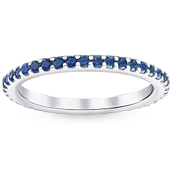 Pompeii 3/4Ct Blue Sapphire Stackable Ring Wedding Band 10k White Gold (,)