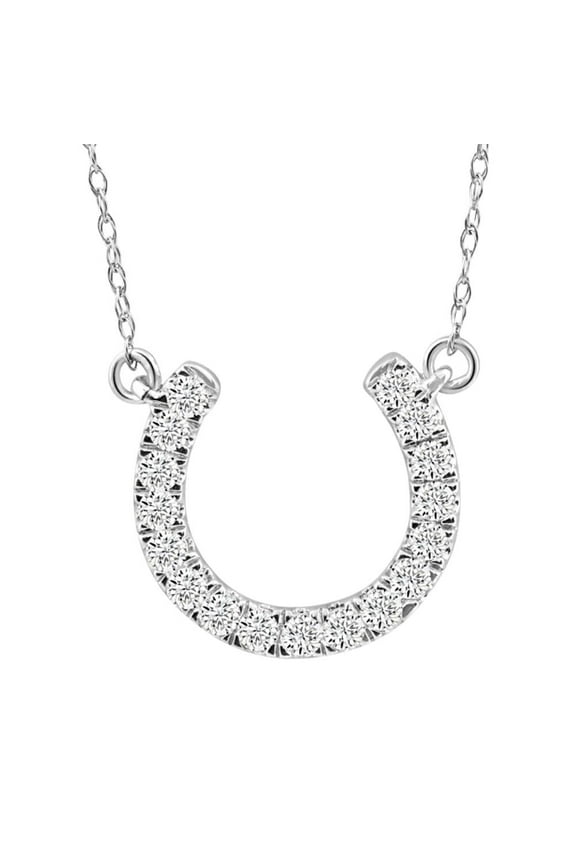 3/8Ct Natural Diamond Horseshoe Pendant Women's Necklace White Gold 18" (H-I,I2)