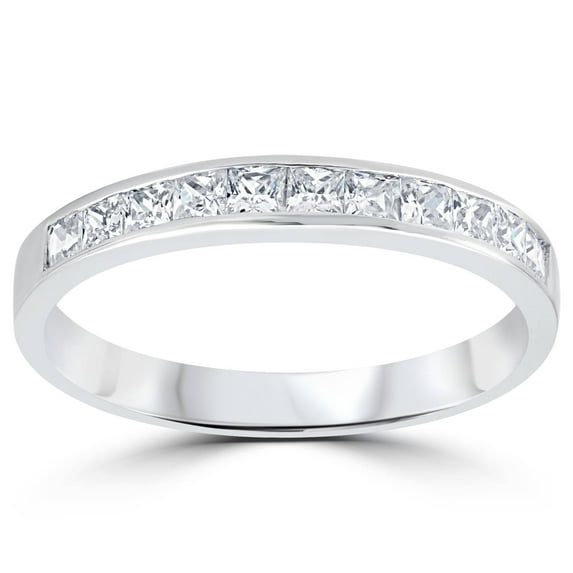 Pompeii 3/8ct Princess Cut Diamond Wedding Anniversary Ring 14K White Gold (H,I2)
