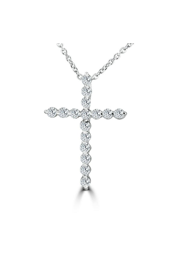 Pompeii 3/8ct Real Diamond Cross Pendant 14k White Gold Necklace (G/H,I2)
