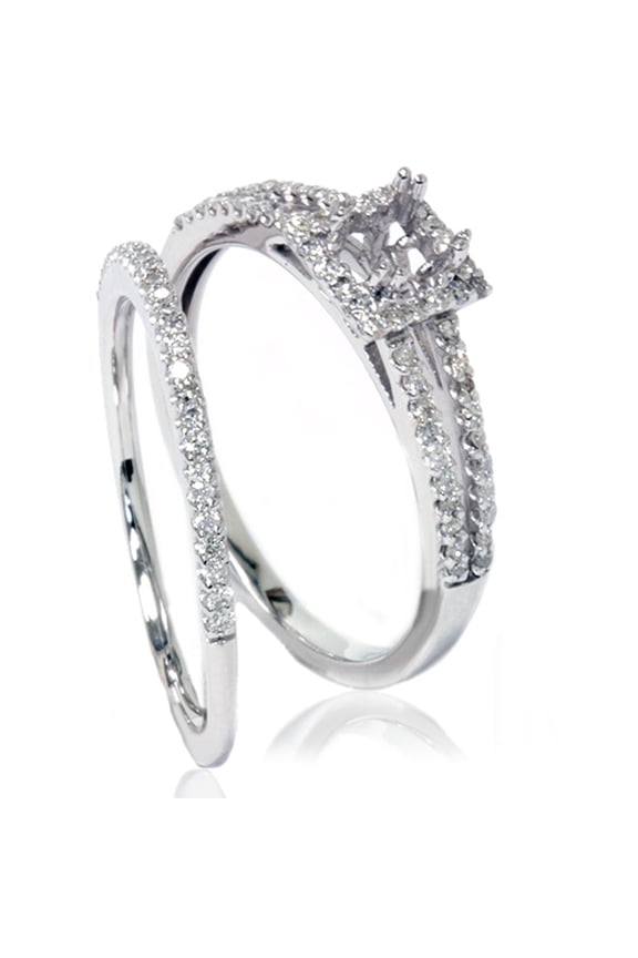 Pompeii 3/8CT Split Shank Princess Cut Halo Engagement Ring Set Setting 14K White Gold